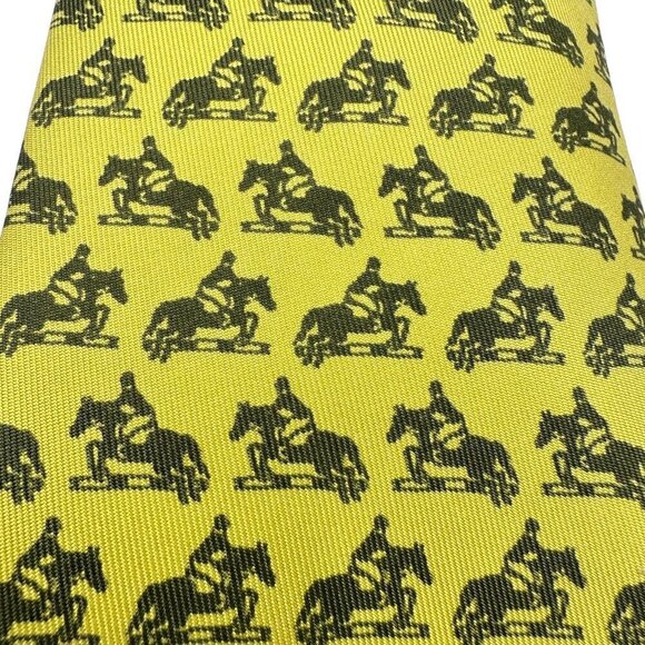 Hermés Paris Men's Vintage Horses Print Yellow Tie 100% Silk - Picture 3 of 6